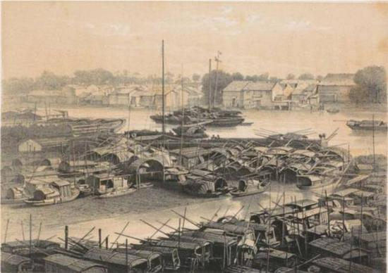 于勒·埃迪尔,《广州,浮动的城市》,摄于1844年
