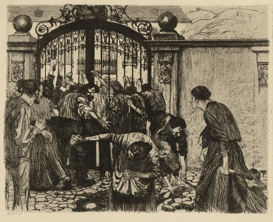 珂勒惠支,《暴乱,Plate 5》,1893-7。蚀版画。 图片:©The Trustees of the British Museum, courtesy Ikon Gallery