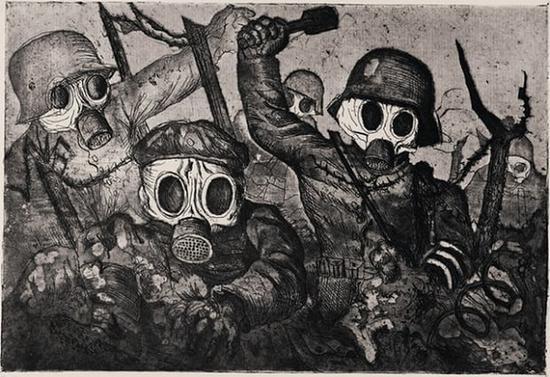 《在瓦斯中行军的突击队》(Assault Troops Advance Under Gas), 奥托·迪克斯,1924 年