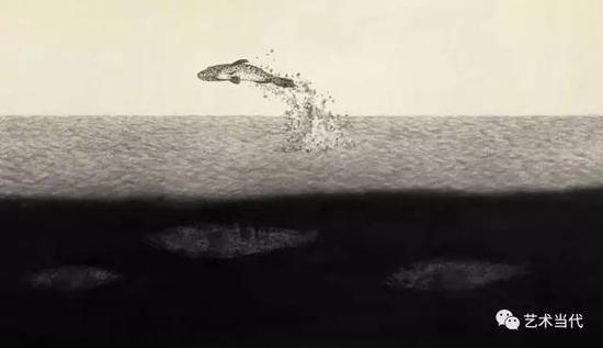 何曦 看海 绢本水墨 80X150cm 2016