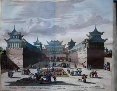 《荷兰人在北京朝贡图》 1662年,彩色版画,Olfert Dapper,GedenkwaerdigBedrijf, 1670年
