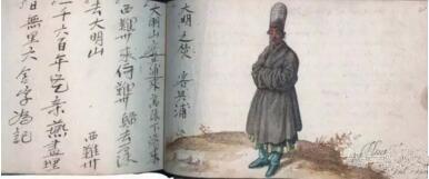 马来西亚华侨商人兴浦的肖像和亲笔字。De Vrise, Album Amicorum, 1601年。私人收藏