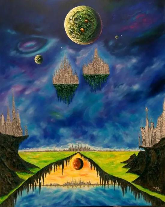 《三界-王者的天空》系列39,油画综合材料,200cm×160cm,2016年9月创作