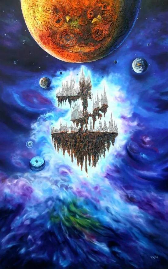 《三界-王者的天空》系列40,油画综合材料,250cm×167cm,2016年7月创作