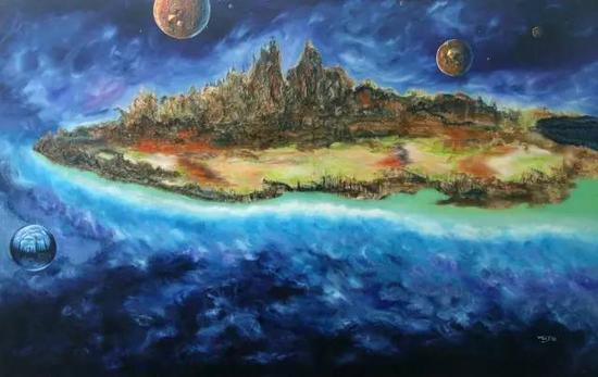 《三界-王者的天空》系列37,油画综合材料,200cm×150cm,2016年7月创作