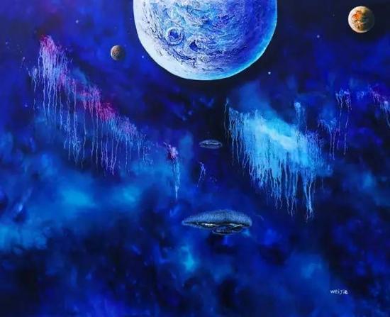 《三界-王者的天空》系列41,油画综合材料,100cm×80cm,2017年创作