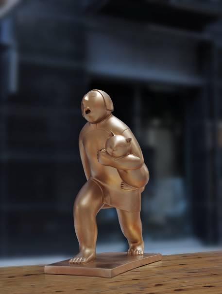 《女人和猫》30X20X58cm 铸铜 2009
