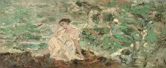荷花少女 陈燮君 布上油画(三联屏) 2007 150×360cm