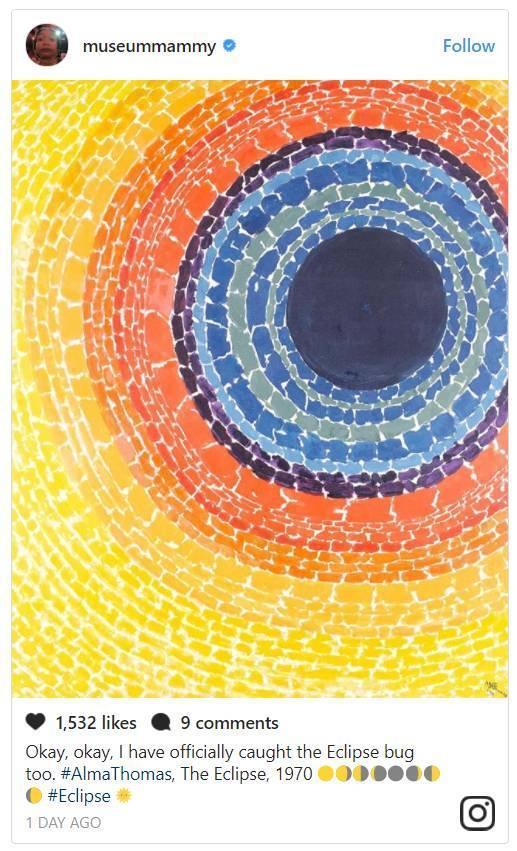 “讲真,我真的抓拍到了日食!Alma Thomas,《Eclipse》,1970”。图片:museummammy的Instagram