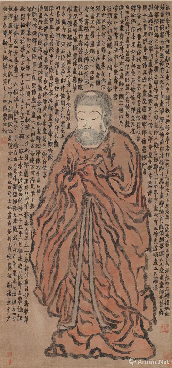 《佛像轴》 金农 清 纵133厘米 横62.5厘米 纸本 设色 天津博物馆藏