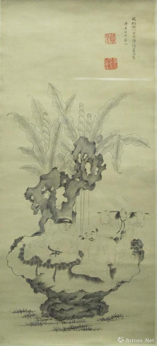 《蕉石罗汉像》 轴 清 方维仪 纸本水墨 65cm×29.3cm 故宫博物院藏