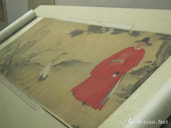 《沈度独引友鹤图》 明 无款 绢本设色 39.9cm x 95.9cm 南京博物院藏