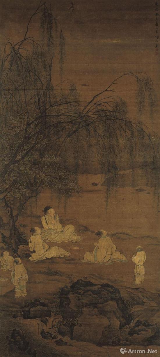 《斗酒听鹂图》 明张翀1643年 绢本设色 218cmx99.9cm 南京博物院藏