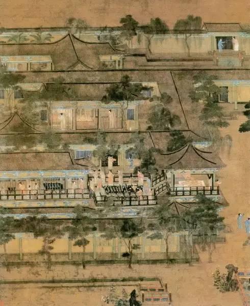 图1 佚名 五代《唐宫乞巧图》(大局部)
