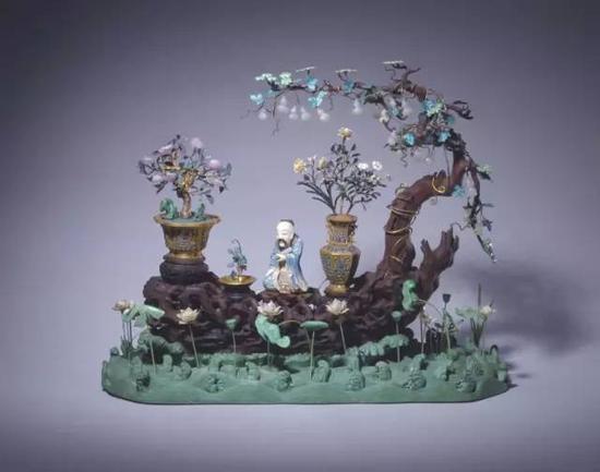 乘槎仙人盆景,清,造办处造,通高39.5cm,最宽处54cm。清宫旧藏。