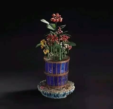 烧蓝百宝花卉盆景,清乾隆,高46cm。