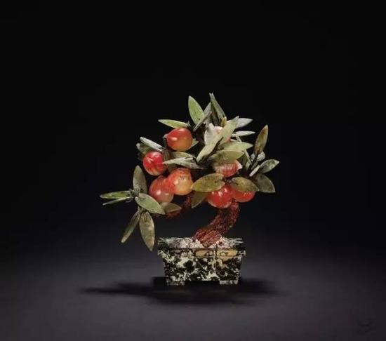 翡翠盆景摆件,清,高22cm。