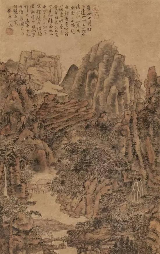 清·石溪《山中闲游图》,纸本设色,55.5x35.5厘米,中国国家博物馆藏