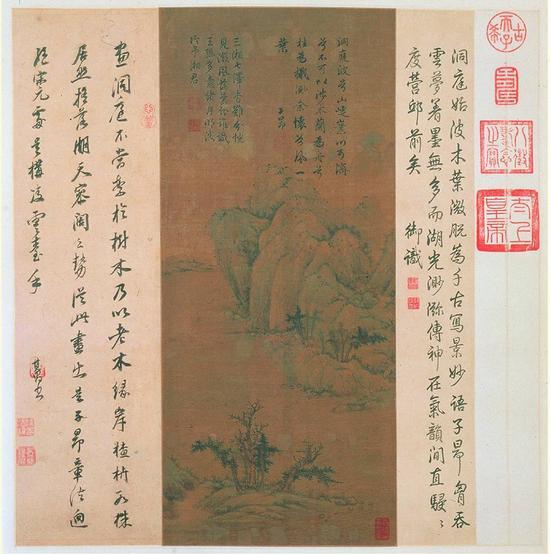 《洞庭东山图》轴,绢本,设色,本幅纵60.8cm,横26.6cm。|上海博物馆藏