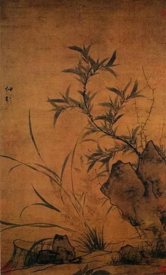 赵雍《青影红心图》轴,元代,绢本设色,74.6×46.4cm|上海博物馆藏