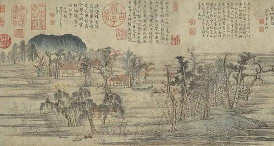 《鹊华秋色》卷(局部) 紙本 設色 纵:28.4cm 橫:90.2cm 台北故宫藏