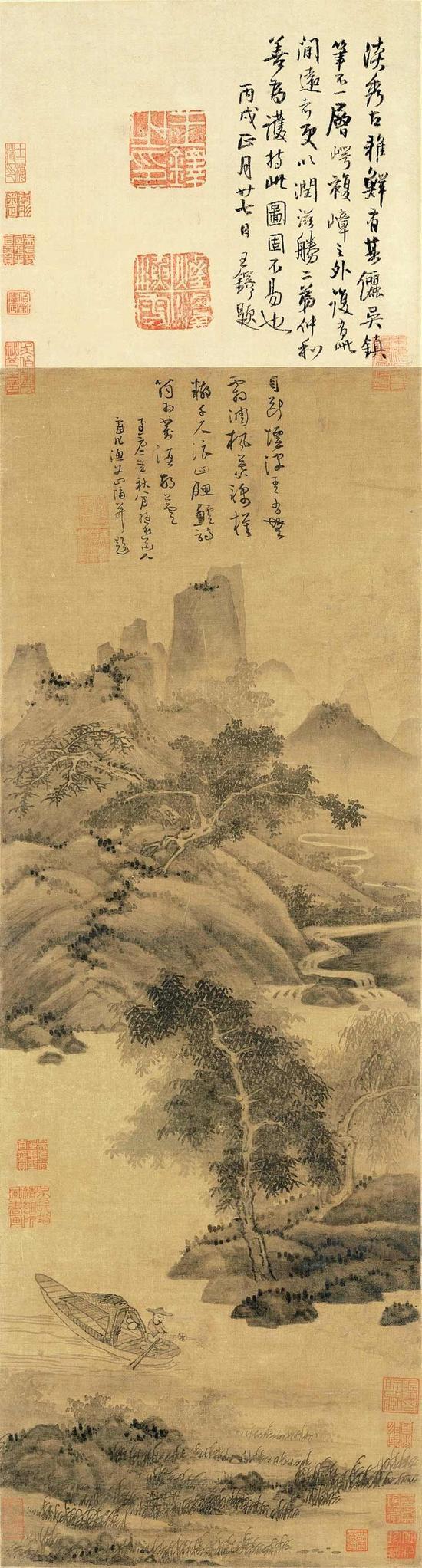 《渔父图》轴,元,吴镇,绢本,墨笔 纵84.7cm,横29.7cm|故宫博物院藏