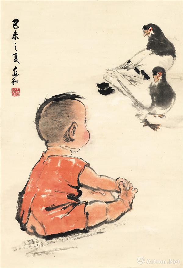 小孩与双鸽 68×50cm 1979