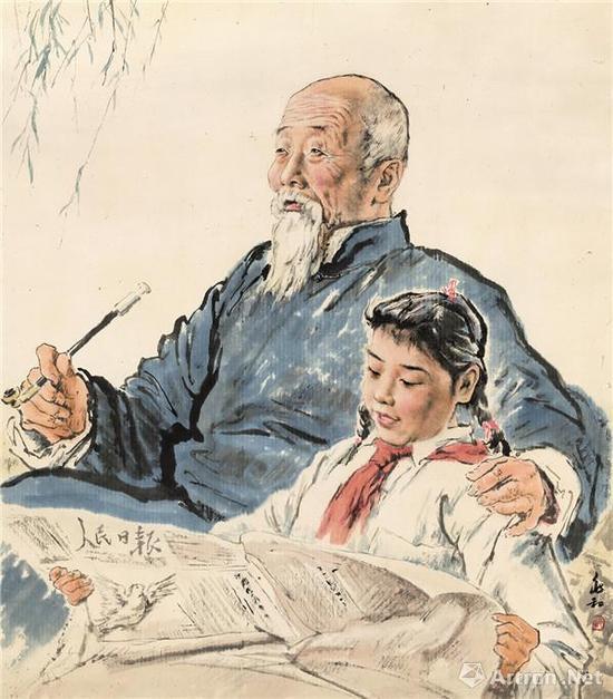 给爷爷读报 97×80cm 1952年