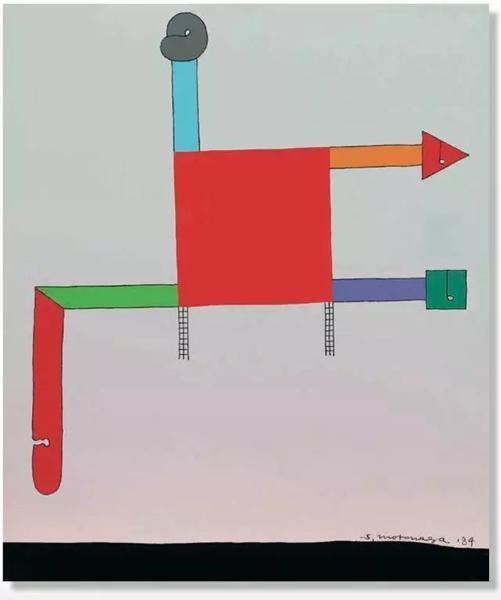 元永定正 《些微变形的红色四边形》 1984 年作 压克力画布 46 x 38 cm。