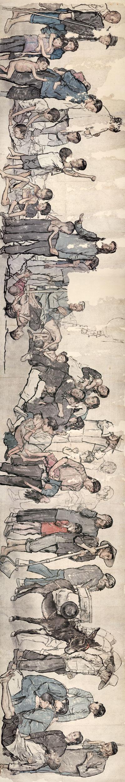 流民图纸本水墨设色,200×1400cm,1943年中国美术馆藏
