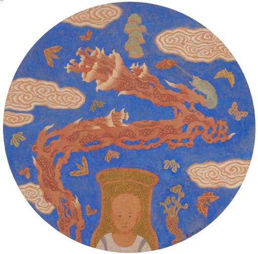 潘信华,《朗朗晴空》,纸本水墨设色,直径76.5cm,2016。图片:致谢亚洲艺术中心