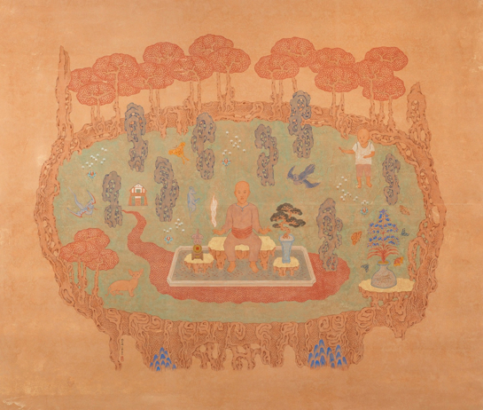 潘信华,《练功图》,纸本水墨设色,184.5×214.5cm,2016。图片:致谢亚洲艺术中心