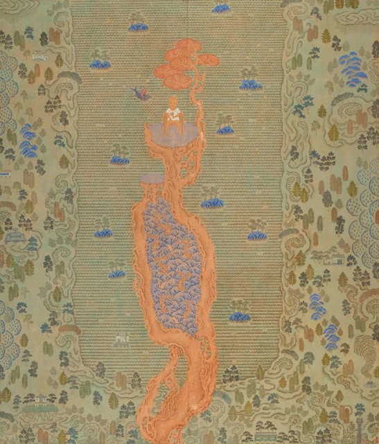 潘信华,《登高远眺图》,纸本水墨设色,215x185cm,2017。图片:致谢亚洲艺术中心