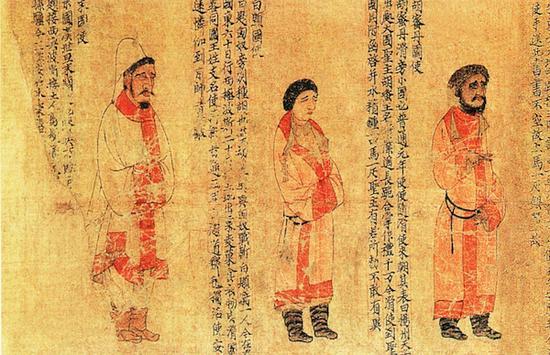 梁《职贡图》的白题国;据说白题与滑国入贡梁朝,朝臣“莫知所出”,裴子野引用《汉书》解释了它们的来历