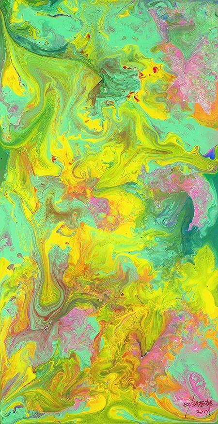 《28号作品》,75cm×38cm,玻璃上BZ材料,2017