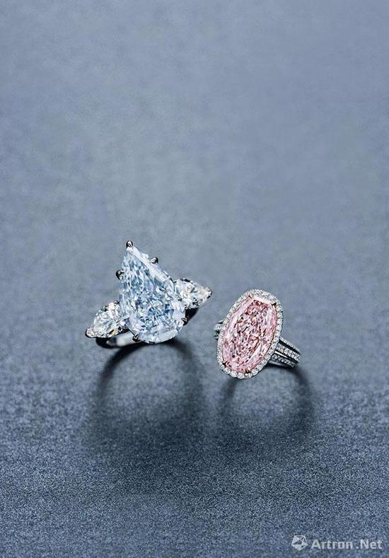 2017春 | 璀璨珠宝 LOT 2147 10.54克拉彩蓝色钻石戒指 成交价 HKD 56,640,000 2017春 | 璀璨珠宝 LOT 2146 7.33克拉彩紫粉色Type IIA钻石配钻石戒指 成交价 HKD 23,836,000