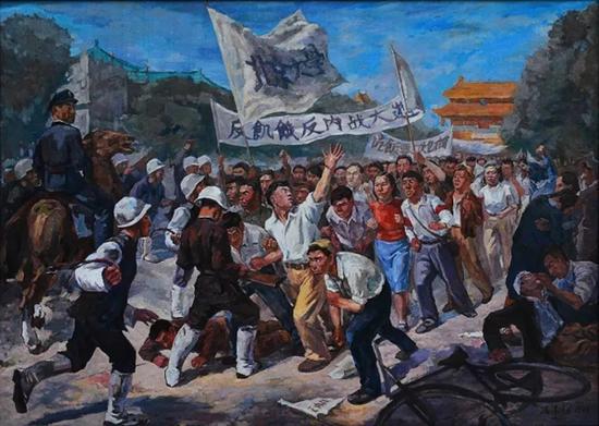 LOT 115冯法祀(1914-2009) 反饥饿反内战游行布面油画 1949年 200×144cmRMB:250,000-450,000