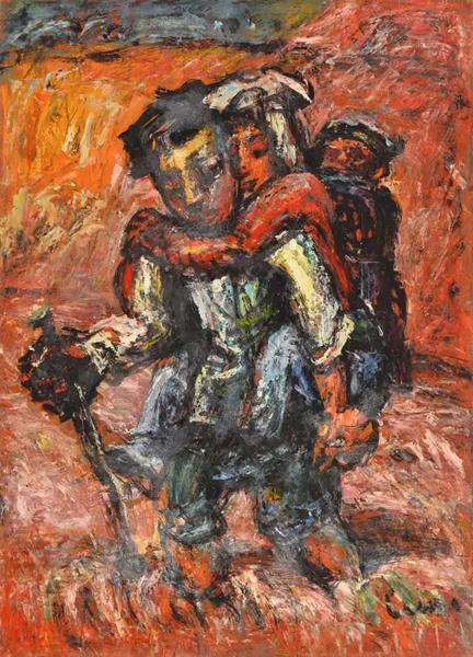 LOT 135罗中立(b.1948) 山村渡河油画54.5×39.5cmRMB:150,000-220,000