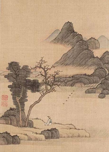 陈洪绶《山水花鸟册页》局部,1630-1632年,BAMPFA藏,高居翰旧藏
