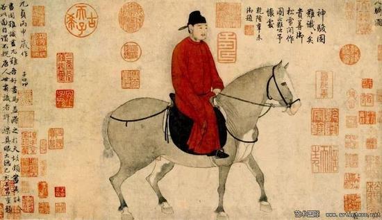图5 赵孟頫,《人骑图》卷,元,30×100厘米,北京故宫藏