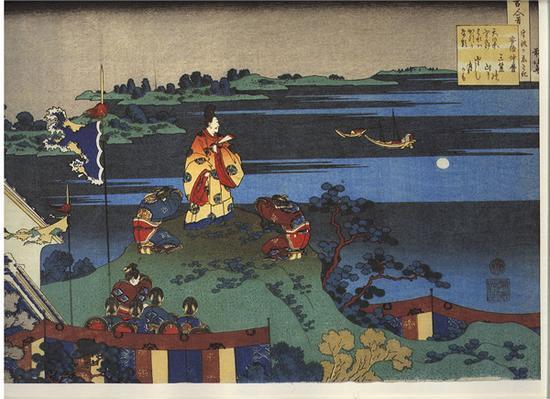 阿倍仲麻吕明州望月,选自葛饰北斋绘《百人一首》