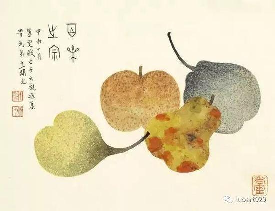 擅画花卉瓜果,极其璀璨芳菲。幼承家学。一度同王禔供职于沪杭铁路局。公余之暇,探讨金石书画。
