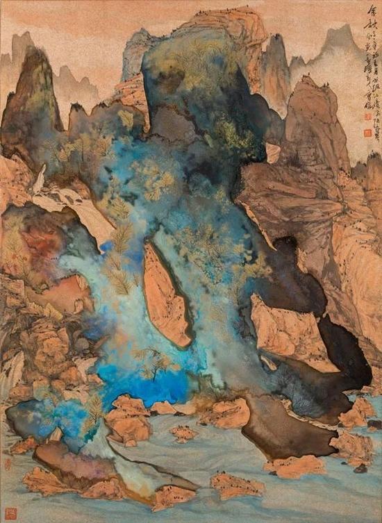 Golden Autumn 金秋, 2017, ink and watercolor on paper, mounted on board, 108 x 78 cm © 曹俊