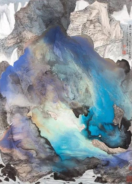A Cloud-Enshrouded Mountain Enters into a Dream 云山入梦, 2012, ink and watercolor on paper, mounted on board, 140 x 78 cm © 曹俊
