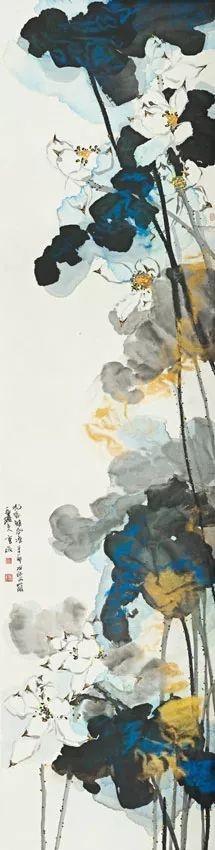 A Cool Breeze with the Fragrance of Flowers 花气杂风凉, 2007, ink and watercolor on paper, 274 x 69 cm © 曹俊