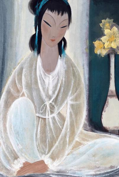 《白衣仕女》作品局部