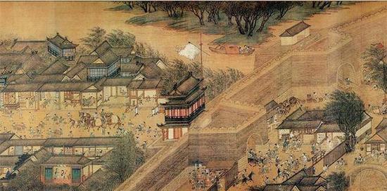 图20:仇英 清明上河图-城楼 辽宁博物馆藏