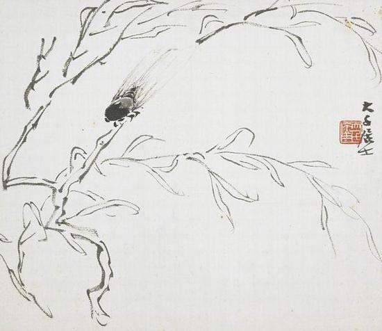 《张大千于非闇花卉草虫册 蝉》