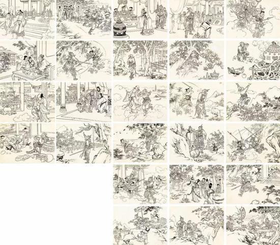 1956年作 孙悟空大闹天宫 连环画原稿(全) (二十六帧) 纸本 水墨线描