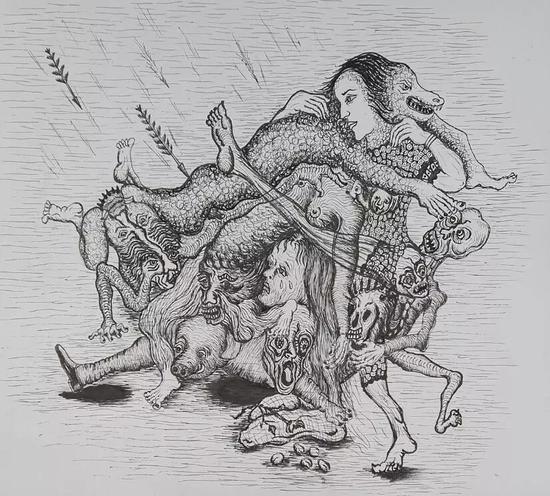 三毛 女和野兽 纸本 50x60cm 2017